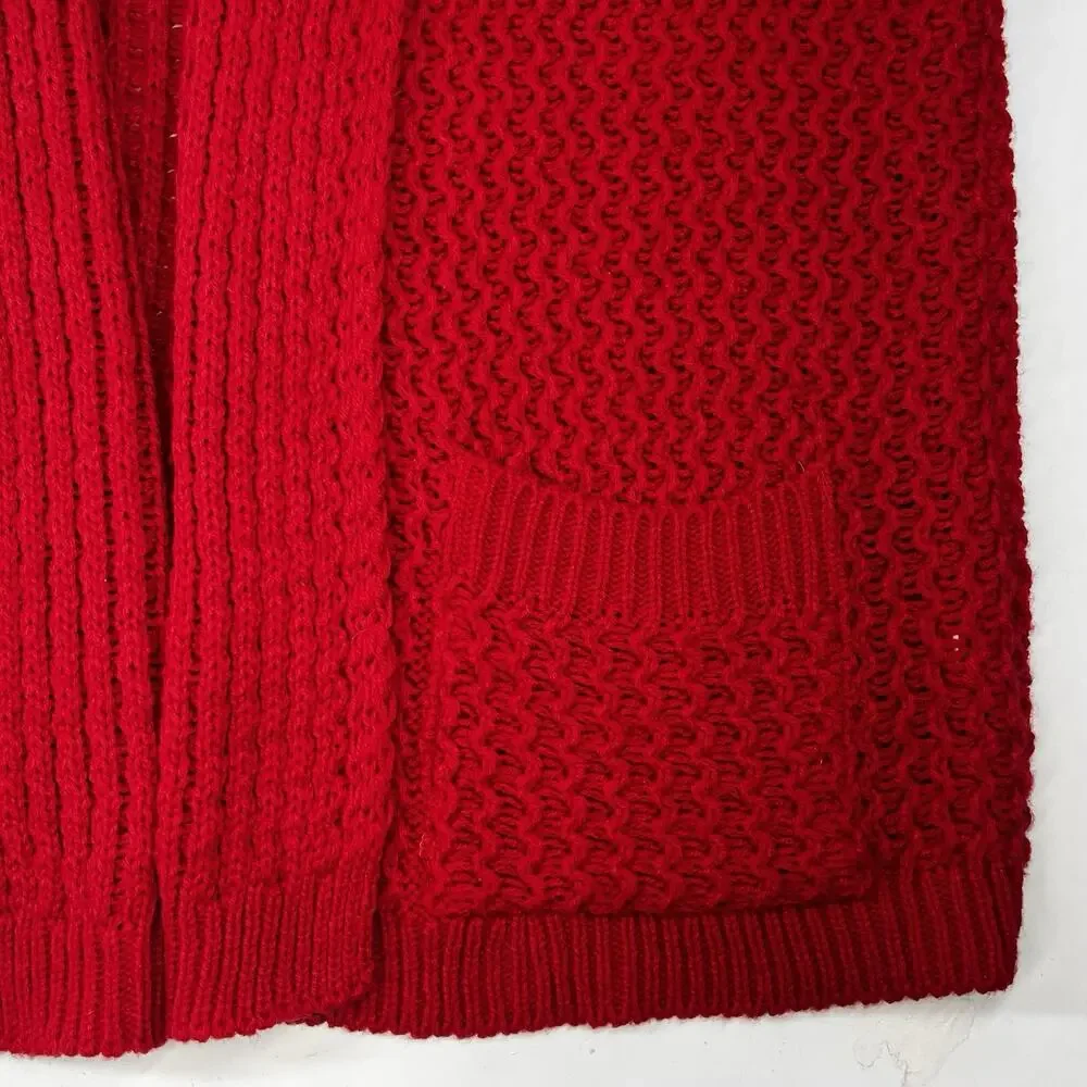 Red Knit Cardigan Sweater Open Front Women’s Size Medium Cotton Emporium - Picture 7 of 9